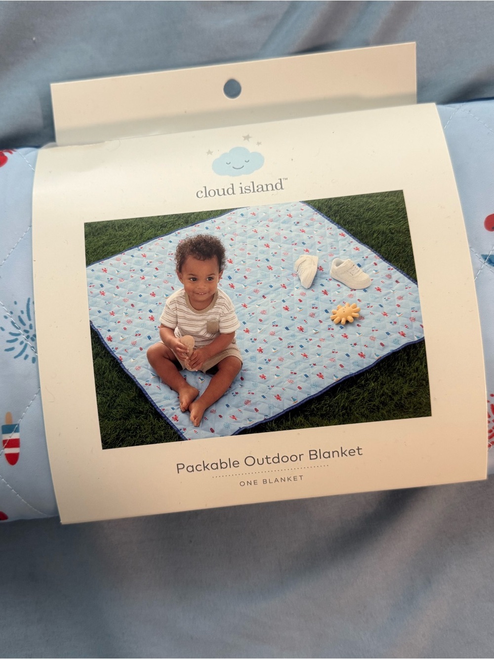 cloud island Light Blue Packable Outdoor Blanket with Playful Print